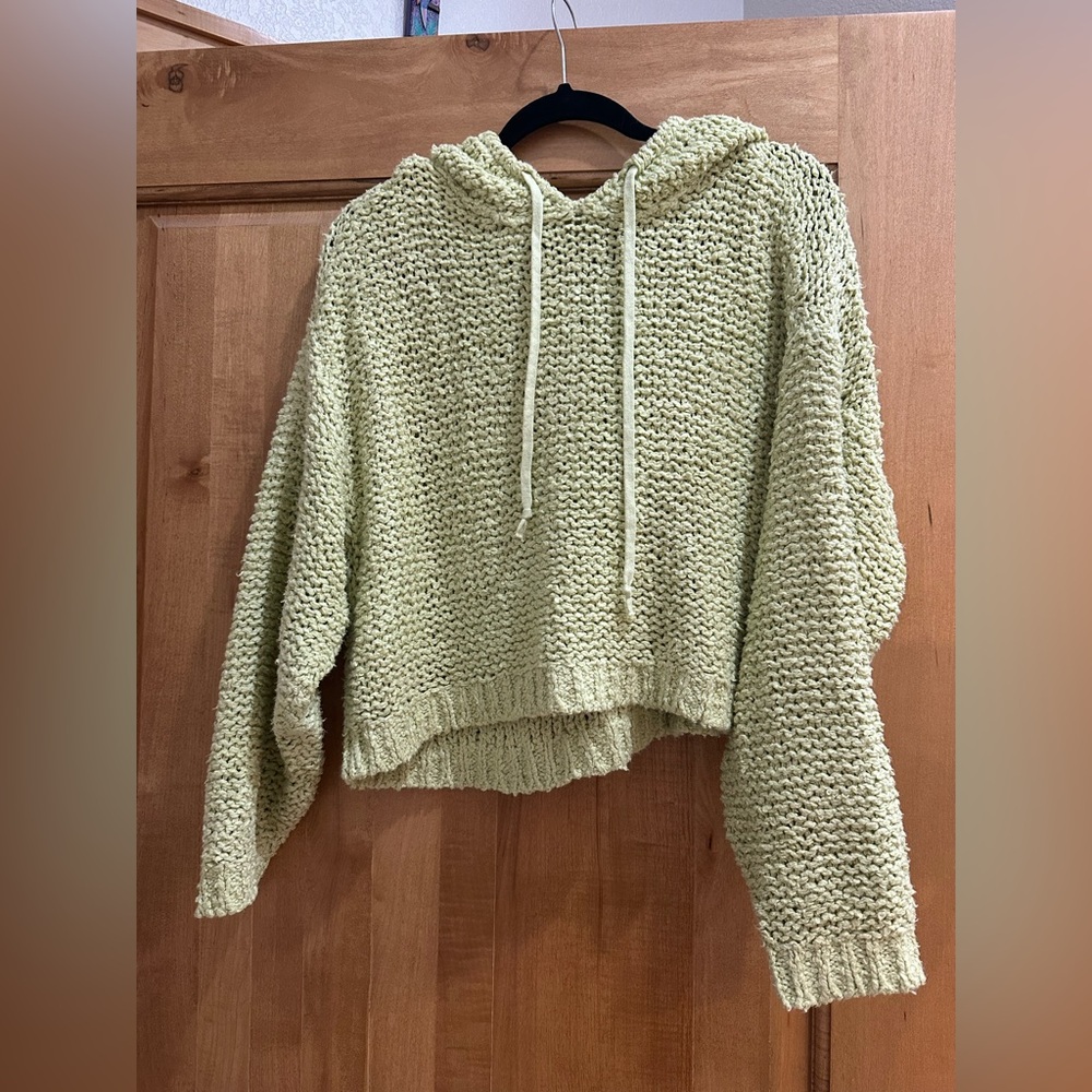 Pilcro Chunky Knit Hooded Sweater in Sage Cream